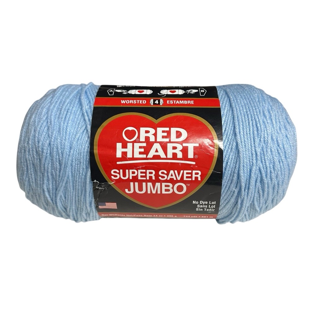 VTG Red Heart Super Saver Yarn‎ LIGHT BLUE 0381 Acrylic 14 oz Jumbo NO DYE LOT